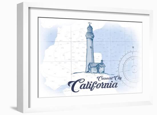 Crescent City, California - Lighthouse - Blue - Coastal Icon-Lantern Press-Framed Art Print