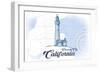 Crescent City, California - Lighthouse - Blue - Coastal Icon-Lantern Press-Framed Art Print