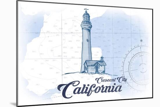 Crescent City, California - Lighthouse - Blue - Coastal Icon-Lantern Press-Mounted Art Print