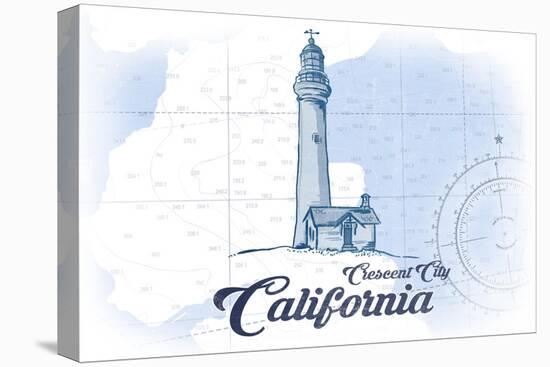 Crescent City, California - Lighthouse - Blue - Coastal Icon-Lantern Press-Stretched Canvas