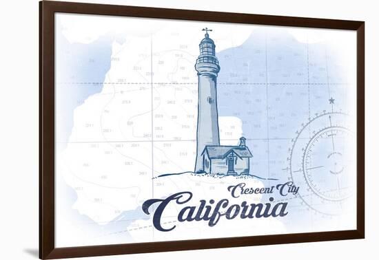 Crescent City, California - Lighthouse - Blue - Coastal Icon-Lantern Press-Framed Art Print