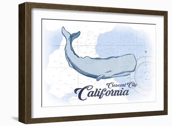 Crescent City, California - Whale - Blue - Coastal Icon-Lantern Press-Framed Art Print