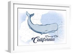 Crescent City, California - Whale - Blue - Coastal Icon-Lantern Press-Framed Art Print