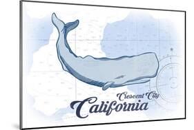 Crescent City, California - Whale - Blue - Coastal Icon-Lantern Press-Mounted Art Print
