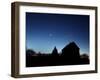 Crescent Moon, and the Planets Venus and Jupiter In a Rare Alignment, Shine Above a Farmhouse-null-Framed Photographic Print