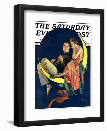 "Crescent Moon Couple," Saturday Evening Post Cover, June 14, 1930-Elbert Mcgran Jackson-Framed Premium Giclee Print