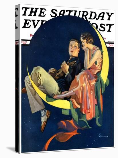 "Crescent Moon Couple," Saturday Evening Post Cover, June 14, 1930-Elbert Mcgran Jackson-Stretched Canvas