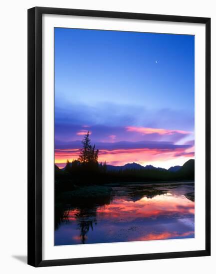 Crescent Moon Over Vermillion Lake in Banff National Park, Alberta, Canada-Rob Tilley-Framed Premium Photographic Print