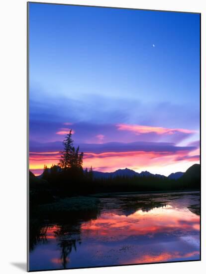 Crescent Moon Over Vermillion Lake in Banff National Park, Alberta, Canada-Rob Tilley-Mounted Premium Photographic Print