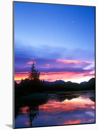 Crescent Moon Over Vermillion Lake in Banff National Park, Alberta, Canada-Rob Tilley-Mounted Photographic Print