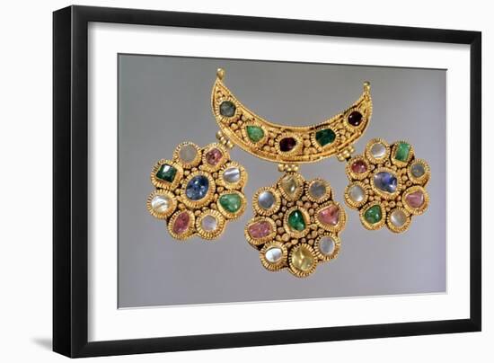 Crescent Shaped Necklace with Pendants Set with Semi Precious Stones, Moscow-null-Framed Giclee Print