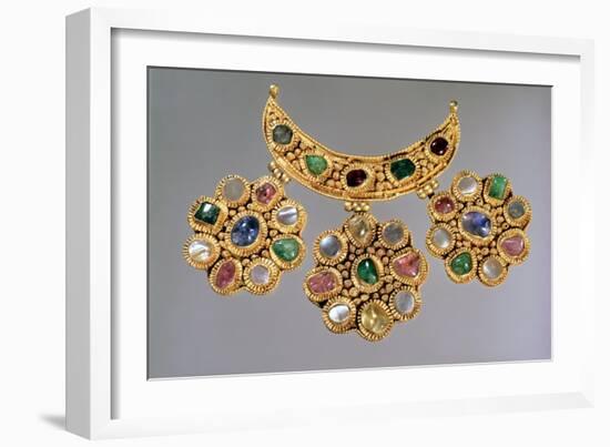 Crescent Shaped Necklace with Pendants Set with Semi Precious Stones, Moscow-null-Framed Giclee Print