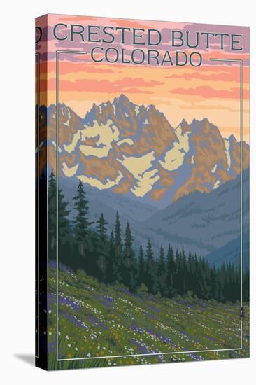 Crested Butte, Colorado - Bear and Spring Flowers-Lantern Press-Stretched Canvas