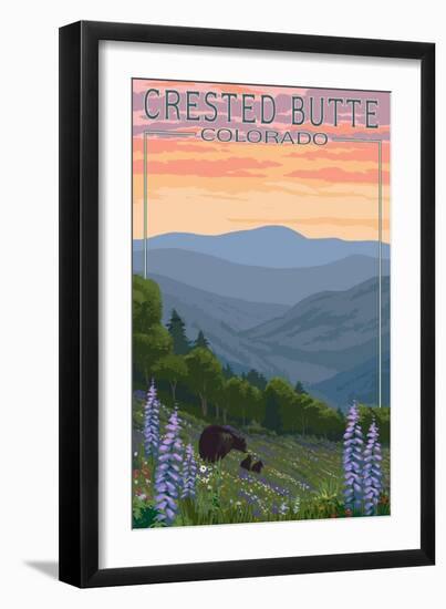 Crested Butte, Colorado - Bear and Spring Flowers-Lantern Press-Framed Art Print