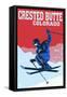 Crested Butte, Colorado - Colorblocked Skier-Lantern Press-Framed Stretched Canvas