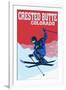 Crested Butte, Colorado - Colorblocked Skier-Lantern Press-Framed Art Print