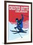 Crested Butte, Colorado - Colorblocked Skier-Lantern Press-Framed Art Print