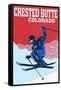 Crested Butte, Colorado - Colorblocked Skier-Lantern Press-Framed Stretched Canvas