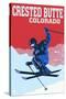 Crested Butte, Colorado - Colorblocked Skier-Lantern Press-Stretched Canvas