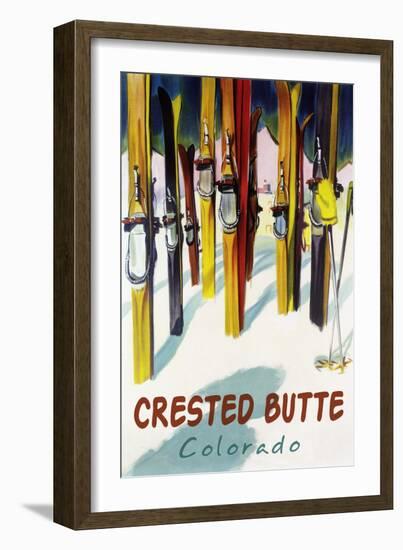 Crested Butte, Colorado - Colorful Skis-Lantern Press-Framed Art Print