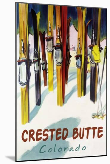 Crested Butte, Colorado - Colorful Skis-Lantern Press-Mounted Art Print