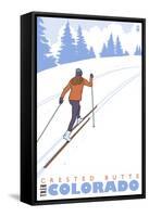 Crested Butte, Colorado - Cross Country Skier-Lantern Press-Framed Stretched Canvas