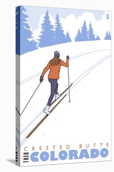 Crested Butte, Colorado - Cross Country Skier-Lantern Press-Stretched Canvas