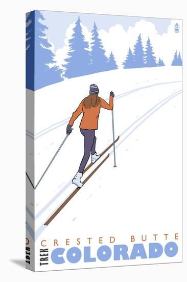 Crested Butte, Colorado - Cross Country Skier-Lantern Press-Stretched Canvas