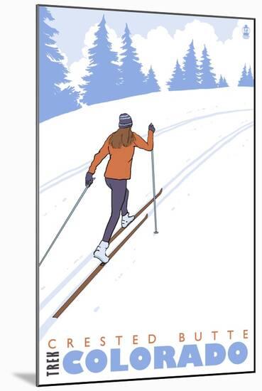 Crested Butte, Colorado - Cross Country Skier-Lantern Press-Mounted Art Print