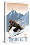 Crested Butte, Colorado - Downhill Skier Lithography Style-Lantern Press-Stretched Canvas