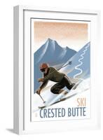 Crested Butte, Colorado - Downhill Skier Lithography Style-Lantern Press-Framed Art Print