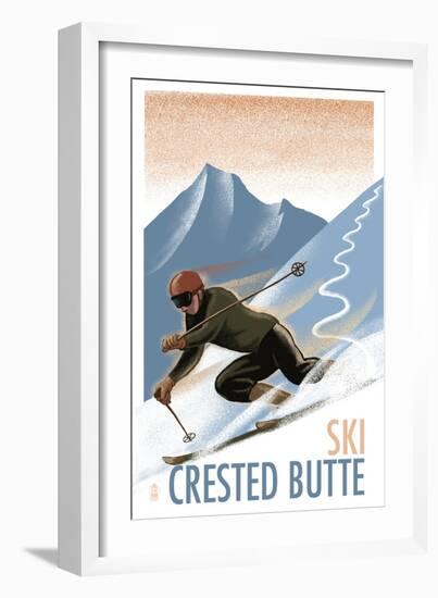 Crested Butte, Colorado - Downhill Skier Lithography Style-Lantern Press-Framed Art Print