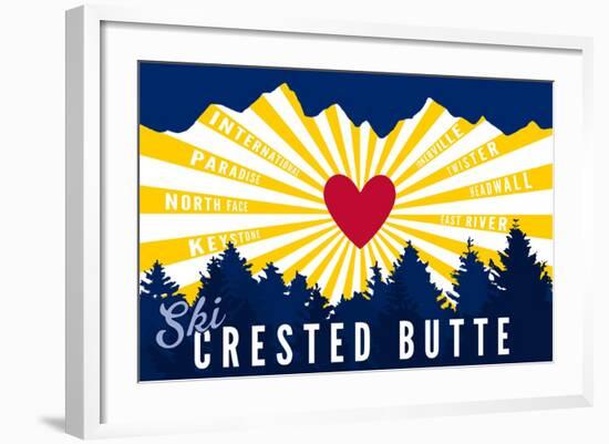 Crested Butte, Colorado - Heart and Treeline-Lantern Press-Framed Art Print