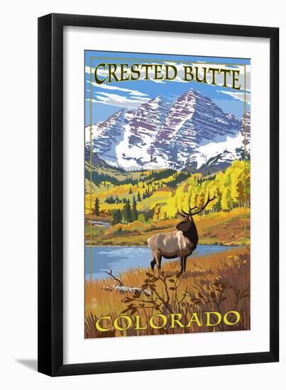 Crested Butte, Colorado - Maroon Bells and Elk-Lantern Press-Framed Art Print