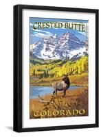 Crested Butte, Colorado - Maroon Bells and Elk-Lantern Press-Framed Art Print