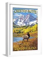 Crested Butte, Colorado - Maroon Bells and Elk-Lantern Press-Framed Art Print