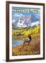 Crested Butte, Colorado - Maroon Bells and Elk-Lantern Press-Framed Art Print