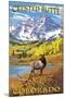 Crested Butte, Colorado - Maroon Bells and Elk-Lantern Press-Mounted Art Print