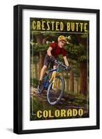 Crested Butte, Colorado - Mountain Biker in Trees-Lantern Press-Framed Art Print