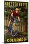 Crested Butte, Colorado - Mountain Biker in Trees-Lantern Press-Mounted Art Print