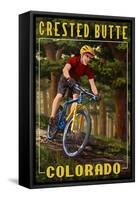 Crested Butte, Colorado - Mountain Biker in Trees-Lantern Press-Framed Stretched Canvas