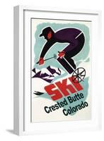 Crested Butte, Colorado - Retro Skier-Lantern Press-Framed Art Print