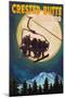 Crested Butte, Colorado - Ski Lift and Full Moon with Snowboarder-Lantern Press-Mounted Art Print