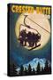 Crested Butte, Colorado - Ski Lift and Full Moon with Snowboarder-Lantern Press-Stretched Canvas