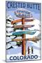 Crested Butte, Colorado - Ski Run Signpost-Lantern Press-Mounted Art Print