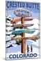 Crested Butte, Colorado - Ski Run Signpost-Lantern Press-Mounted Art Print