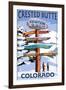 Crested Butte, Colorado - Ski Run Signpost-Lantern Press-Framed Art Print