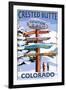 Crested Butte, Colorado - Ski Run Signpost-Lantern Press-Framed Art Print