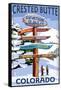Crested Butte, Colorado - Ski Run Signpost-Lantern Press-Framed Stretched Canvas