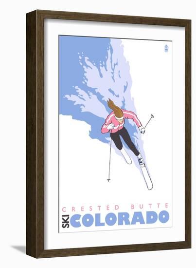 Crested Butte, Colorado, Stylized Skier-Lantern Press-Framed Art Print